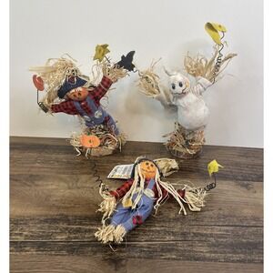 Vintage Magic Creations Autumn Halloween Poseable Scarecrow & Ghost Hay Wire
